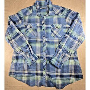 Orvis Women’s Plaid Button Down Shirt Blue Green Long Sleeve Casual Outdoor L